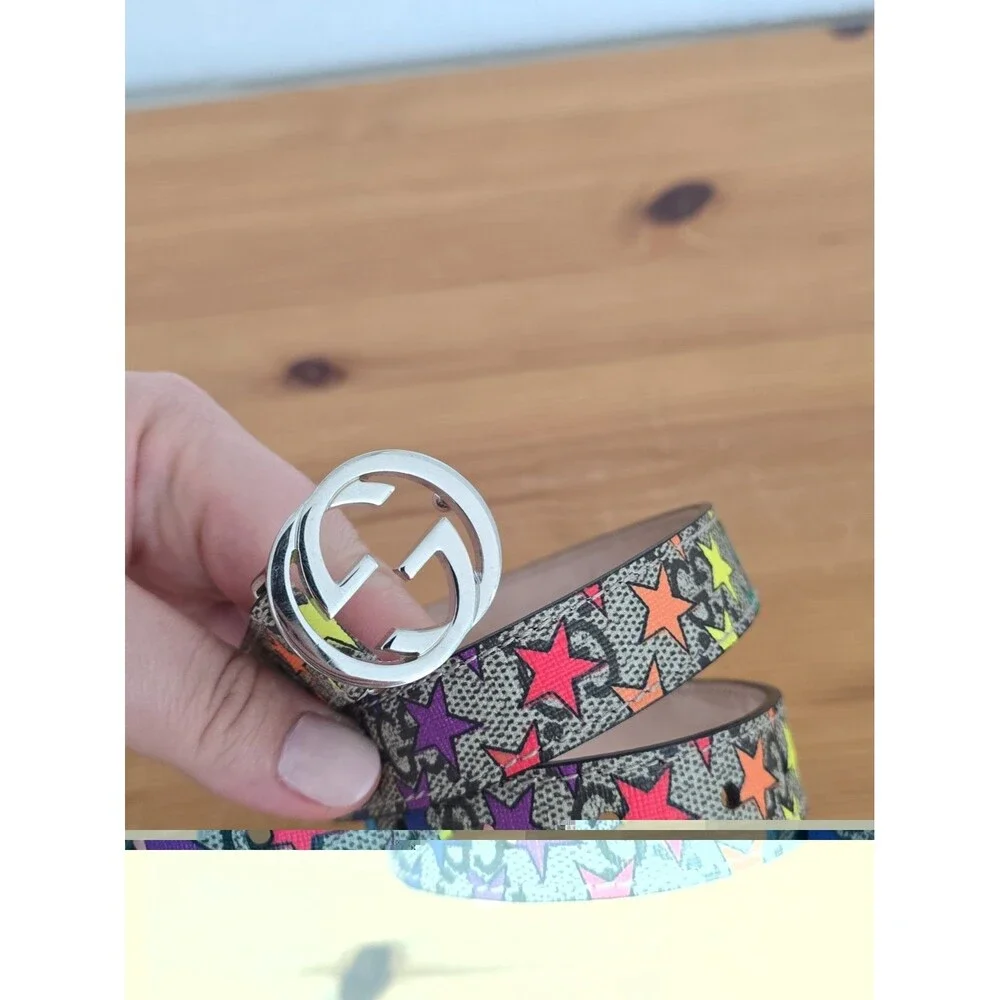 Gucci Kids' GG Supreme Star Print Belt Size L 6-8 Years 24